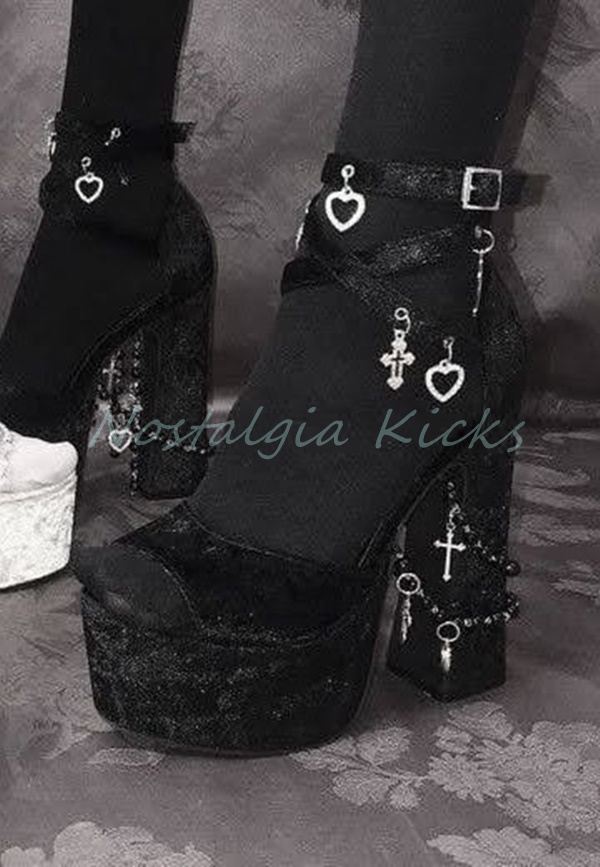 Gothic Black Velvet Platform H - Street Fashion Punk incelemesi ve fiyatı