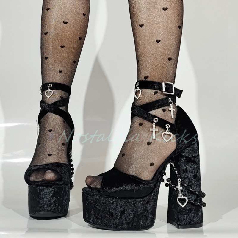 Gothic Black Velvet Platform H - Street Fashion Punk incelemesi ve fiyatı