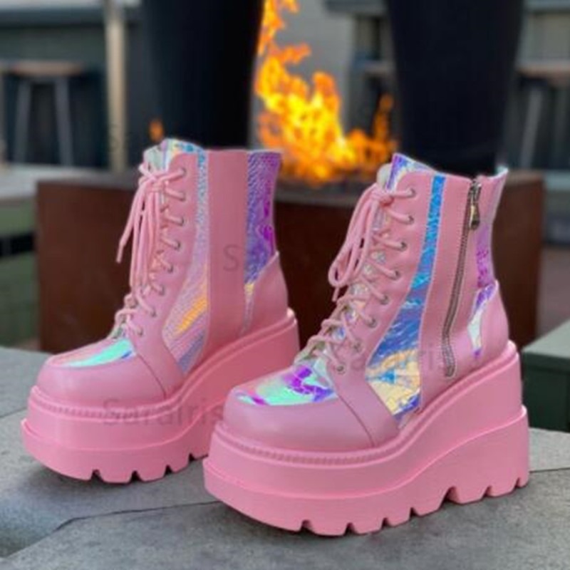 Women's Pink Holographic Platf - Street Fashion Punk incelemesi ve fiyatı