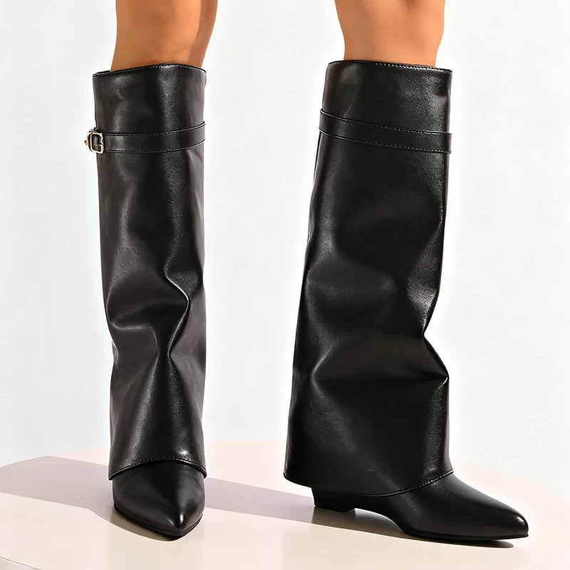 Black Pu Leather Knee High Boo - Street Fashion Punk incelemesi ve fiyatı