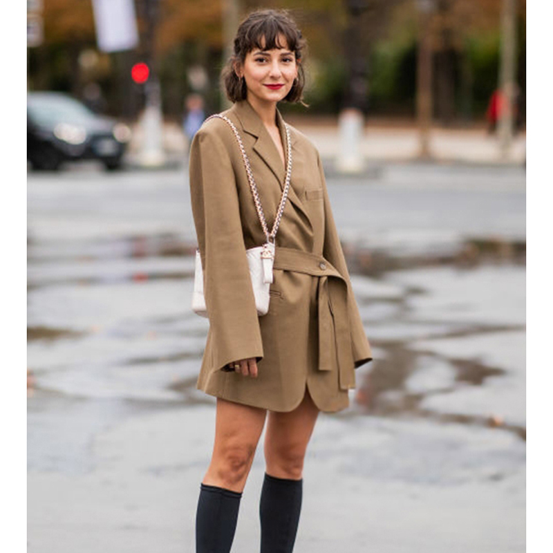 Chic Khaki Midi Suit Dress Fas - Street Fashion Week incelemesi ve fiyatı