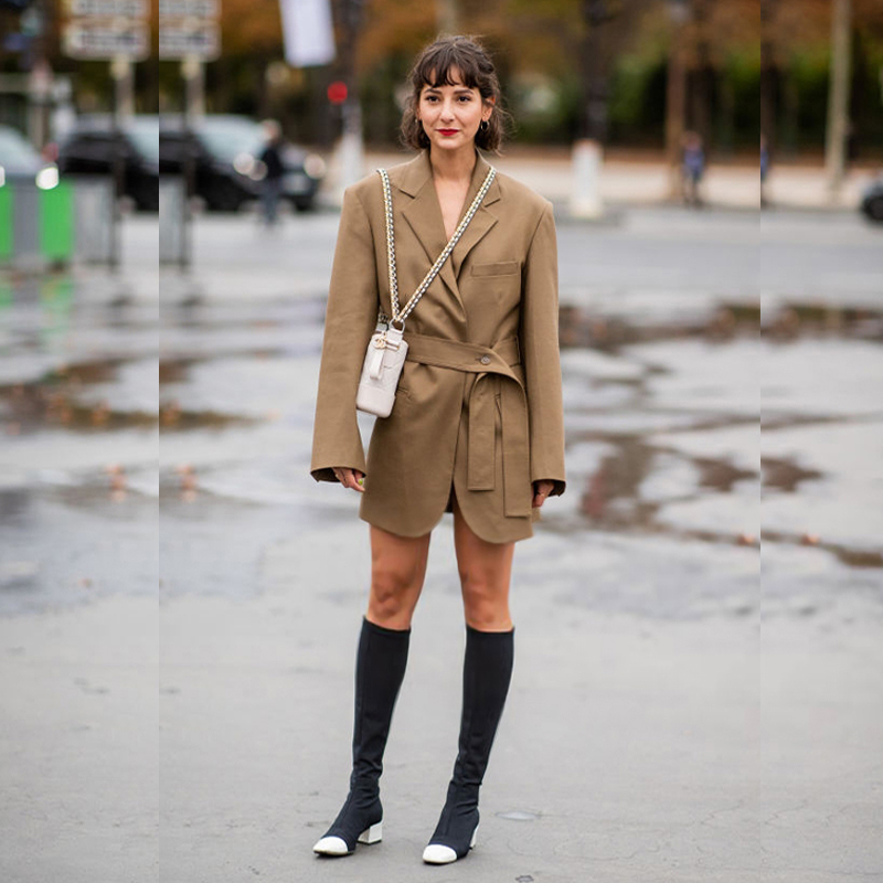 Chic Khaki Midi Suit Dress Fas - Street Fashion Week incelemesi ve fiyatı